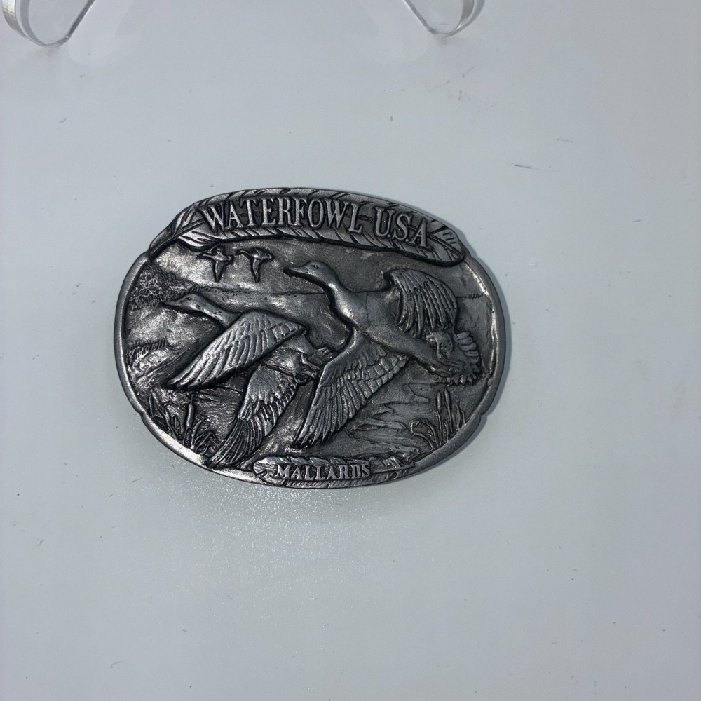 Vintage Pewter Belt Buckle Mallard Duck Waterfowl USA Limited Edition 1993-94
